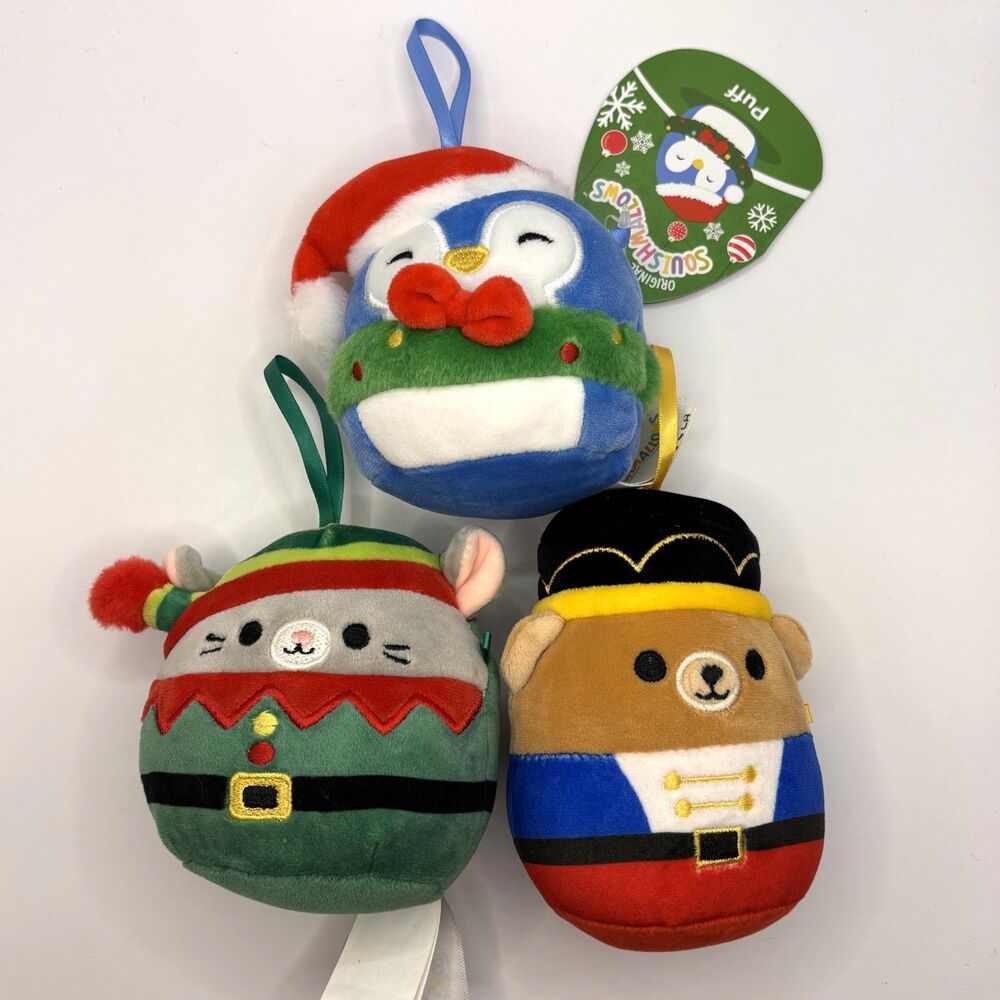 Christmas Mini Squishmallows 4" Lot of 4: Puff Santa (NWT), Misty Elf, Braven